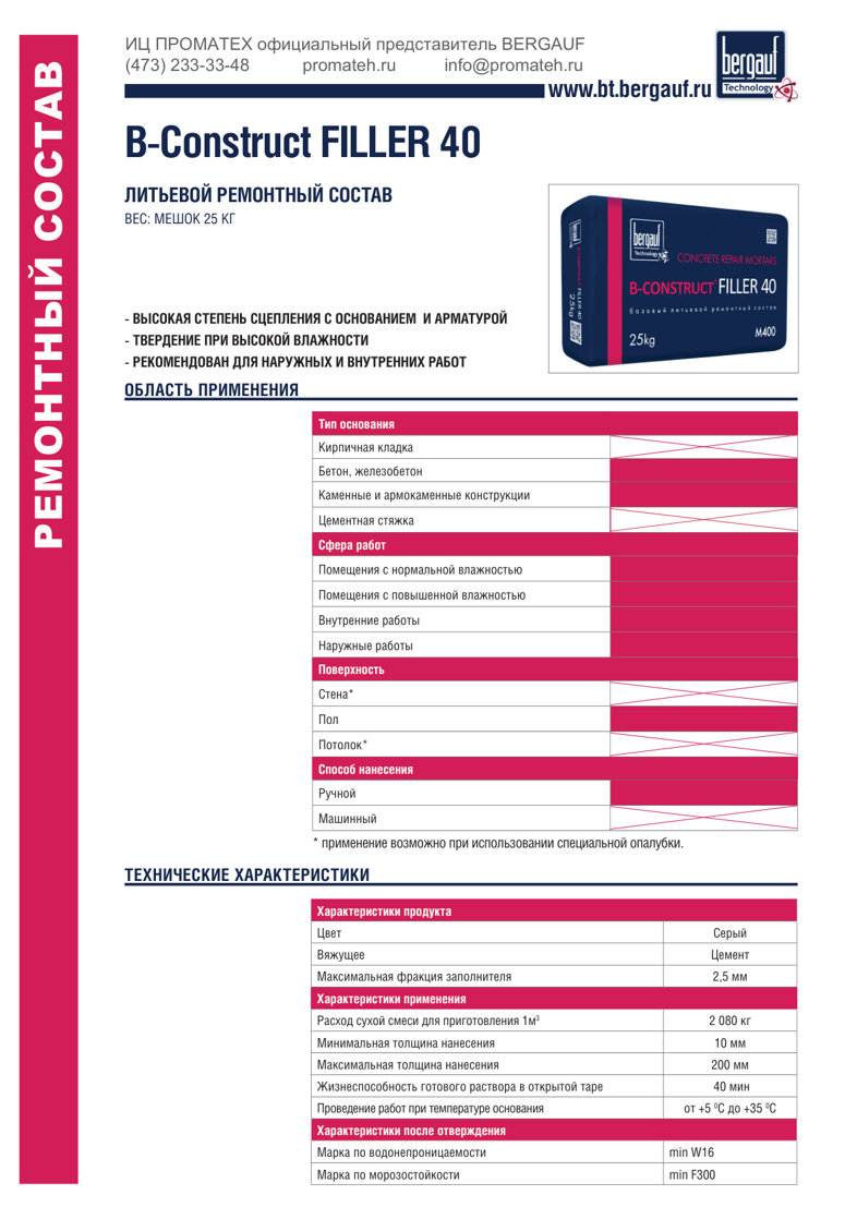 Техническое описание B-Construct FILLER 40