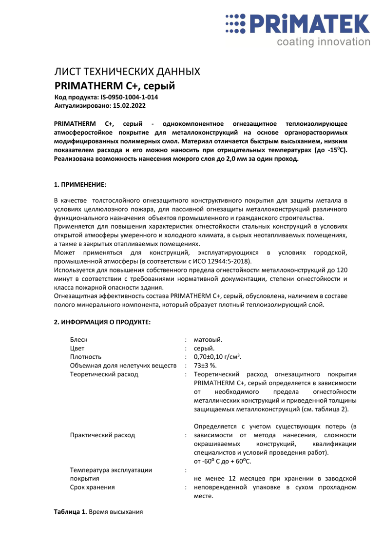 Техническая инструкция PRIMATHERM C+ атмосферостойкий, серый