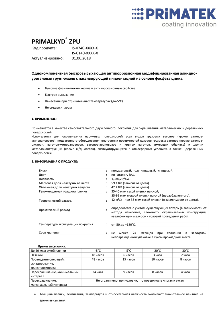 Техническая инструкция PRIMALKYD ZPU
