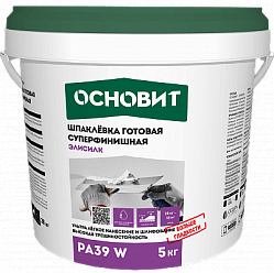 ЭЛИСИЛК PA39 W (5 кг) шпаклевка готовая суперфинишная супербелая ОСНОВИТ. Толщина слоя 0-2 мм