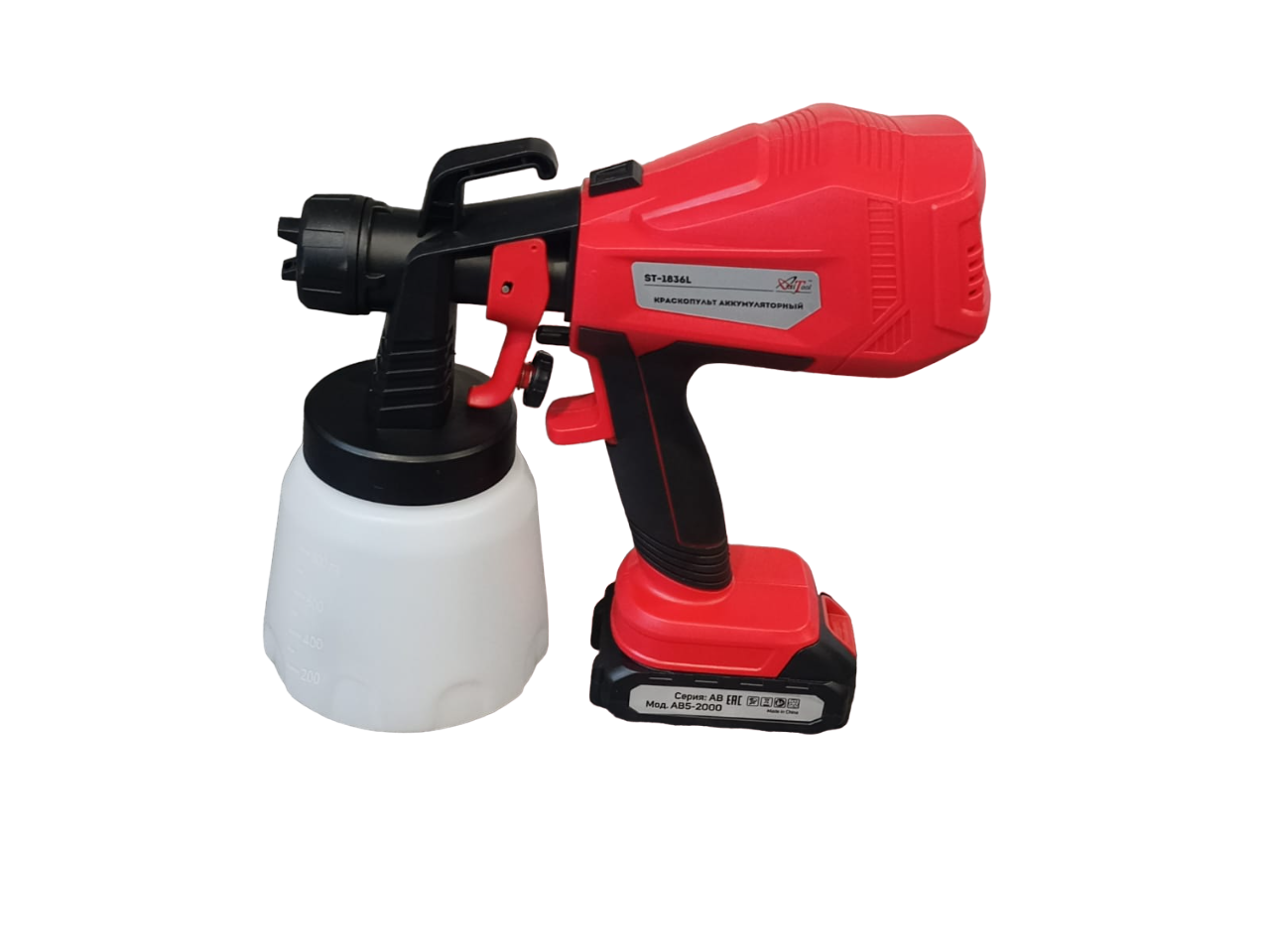 Краскопульт аккумуляторный ST-1836L (нижн. бачок 0.8 л, 20V, 2000mAh, сопла 1.5/1.8/2.0/2.5 мм)